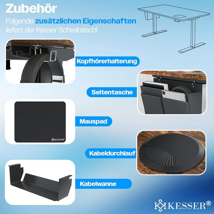 KESSER® Höhenverstellbarer Schreibtisch elektrisch | Ergonomisch Steh-Sitz Schreibtisch | 3-Funktions-Memory Steuerung | Inkl. 360° Rollen & USB-Ladeanschluss | Computertisch für Homeoffice Braun, 160 x 70 cm – Bild 3