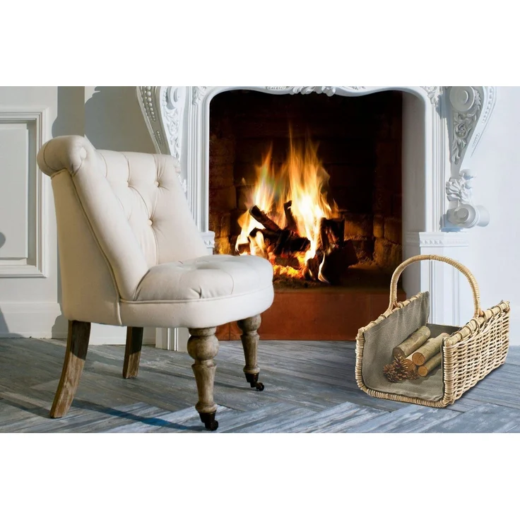 Kobolo Kaminholzkorb Holztrage Brennholzkorb Rattan grau mit dunklem Stoff, Feuerholzkorb – Bild 2