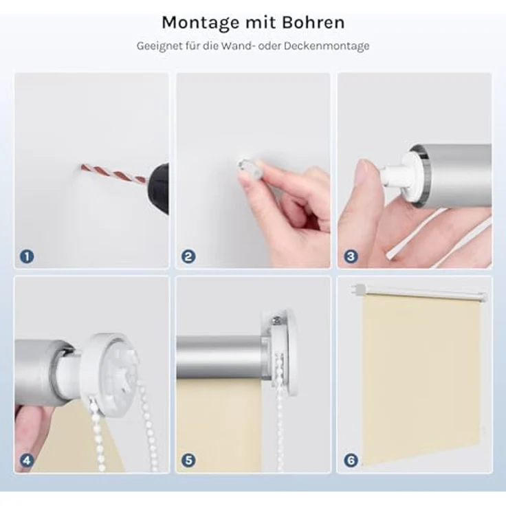WOLTU Verdunkelungsrollo, nur zur Schraubmontag Thermo Verdunkelungsrollo mit Kette, Sichtschutz für Türen und Fenster, 140x160 cm [Stoffbreite: 136 cm], Beige – Bild 9