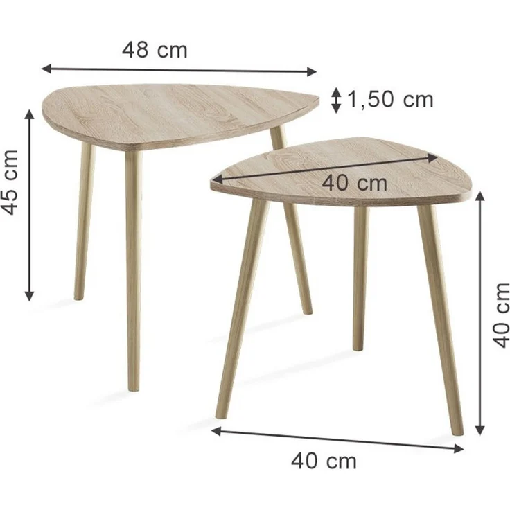 Vicco Couchtisch Twino, Sonoma, 48x45 cm 2er Set (2-St) – Bild 2