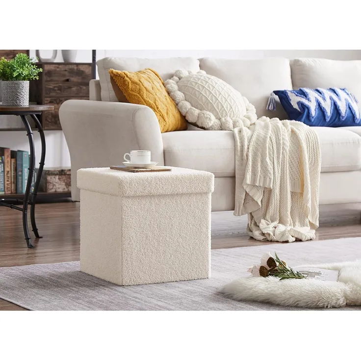 Zedelmaier Sitzhocker Sitzwürfel mit Stauraum Fußbank Truhen Aufbewahrungsbox faltbar belastbar bis 300 kg, Deckel abnehmbar, 38 x 38 x 38 cm (Beige-38)