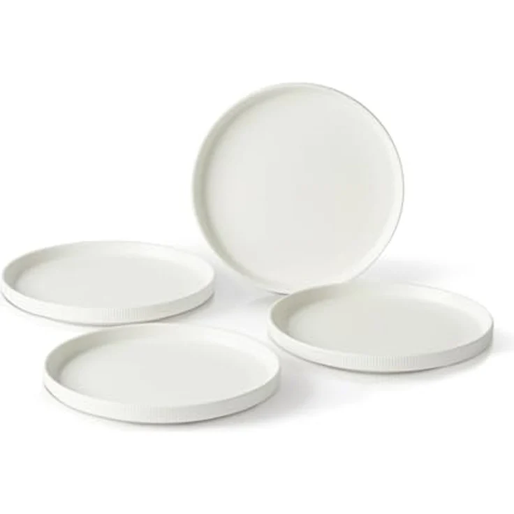 JIWOO Teller 4er Ø21,3cm, Speiseteller Steakteller Dessertteller Brotteller Plate, (4 St), Keramik Hochwertiges Tellerset Weiß Mikrowellen spülmaschinenfest – Bild 1
