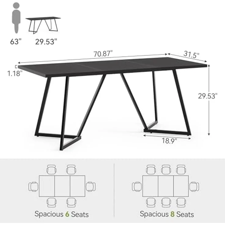 LITTLE TREE Konferenztisch (180 cm) für 8 Personen, Konferenzraumtisch mit Metallgestell – Bild 2