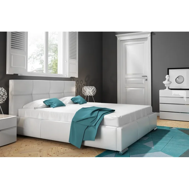Polsterbett Doppelbett TIMUR Komplettset Kunstleder Weiss 180x200 cm