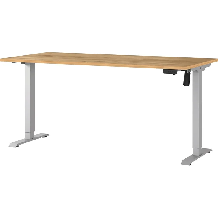 Germania Schreibtisch 8024-641, in Navarra-Eiche-Nb./Silber, elektr. höhenverstellbar, 160 x 119 x 80 cm (BxHxT) – Bild 1