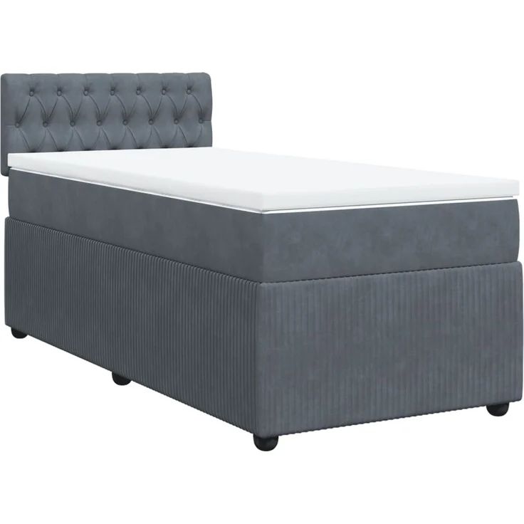 vidaXL Boxspringbett mit Matratze Dunkelgrau 90x200 cm Samt 3287645 – Bild 2