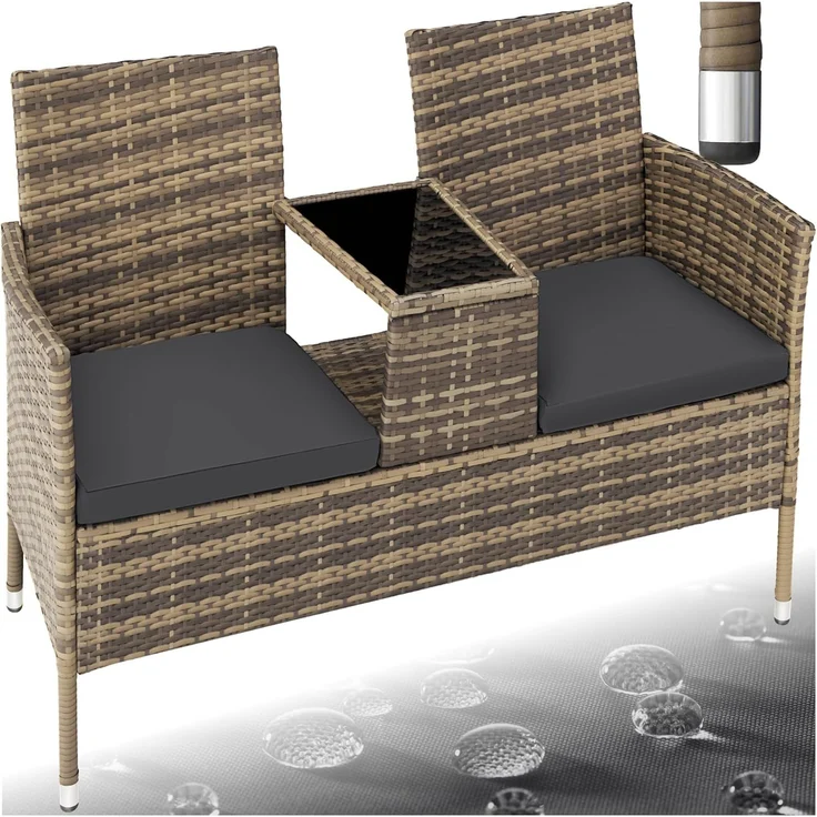 tectake Rattanstuhl Rattan Gartensitzbank (2er Set, 1 St), 2-Sitzer – Bild 1