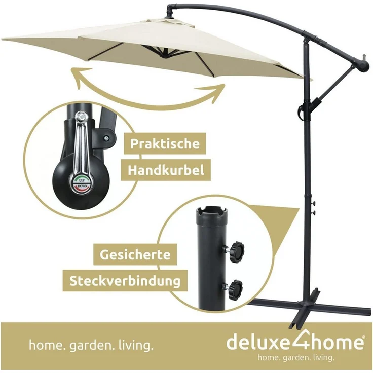deluxe4home Sonnenschirm Ampelschirm Ø270 cm mit Ständer & Schutzcover I Terrassenschirm, Mit Handkurbel – Bild 3
