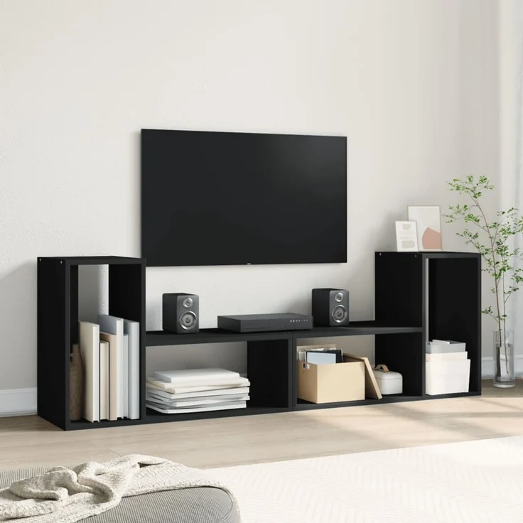 2 pcs TV-Schrank, Lowboard TV Schwarz 75x30x50 cm Holzwerkstoff – Bild 3