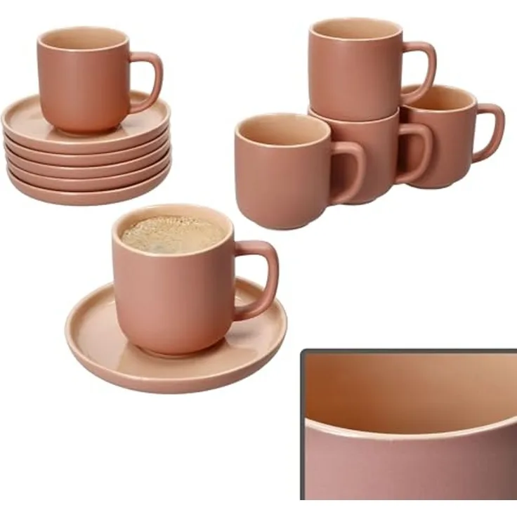 Ritzenhoff & Breker Tasse Ritzenhoff 6er Set Jasper Espressotassen mit Untertassen Puder, Steingut