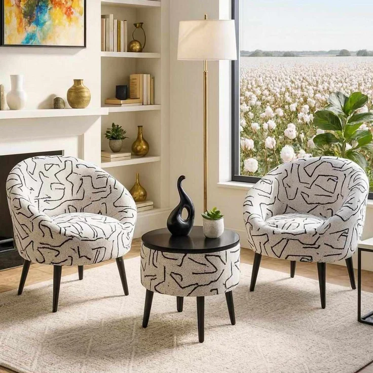 Hanah Home 'Lida - Black, White' Ohrensessel- und Couchtisch-Set (3-teilig), Schwarz / Weiß, 75 x 100 x 42 cm – Bild 1