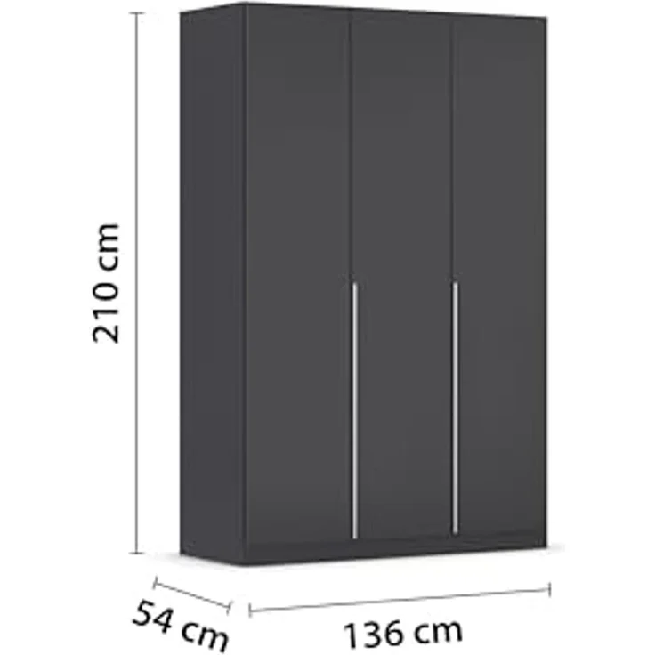 Rauch Möbel Alabama, Kleiderschrank für Schlafzimmer, Kinderzimmer, Wohnzimmer, Garderobe, Flur, 3-türig, mit Zubehör Basic, Farbe Grau metallic, Schwarz, Breite 136 cm – Bild 3