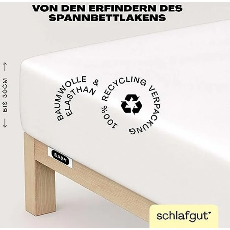 Schlafgut 'Easy' Spannbettlaken, MADE IN GREEN by OEKO-TEX®, Gummizug: rundum, Jersey Elasthan, Full-white, L 140x200cm - 160x220cm – Bild 3