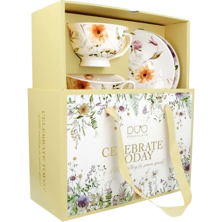 DUO 2er-Set Tassen PANSY, 250 ml mit Untertassen, New Bone China Porzellan, in Geschenkbox – Bild 8