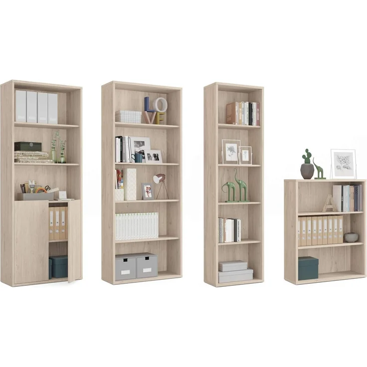 MUEBLES PITARCH 10093 Regal, Partikel-Spanplatte und Melamin, hohe Dichte, Eiche Aurora, 196,5 x 75,5 x 33 cm – Bild 3