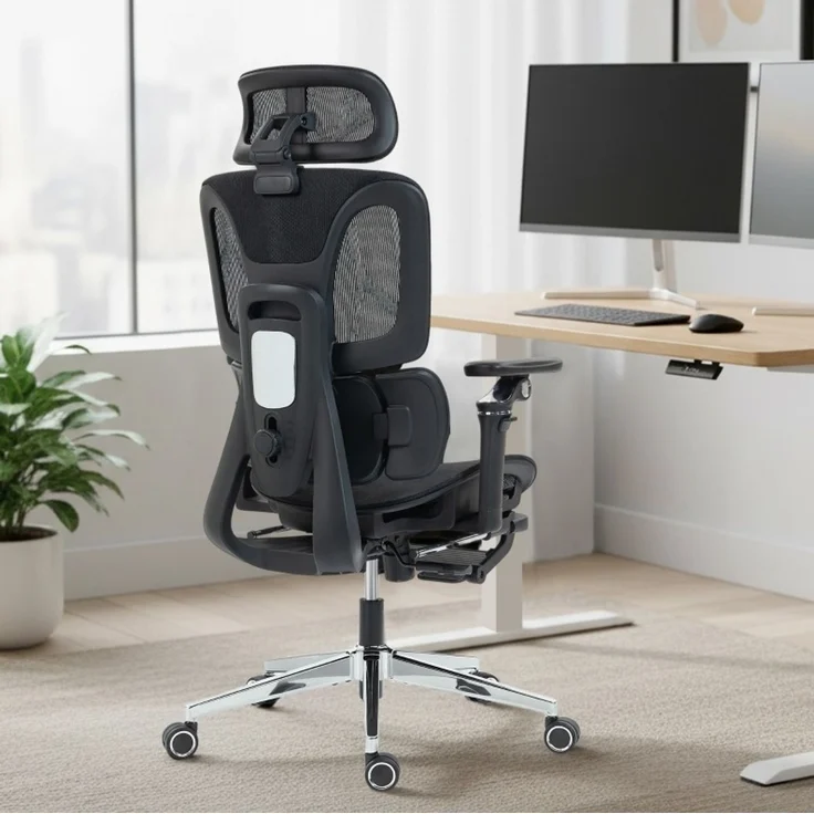 Ergonomischer Bürostuhl mit Netzbezug, 6D-Armlehnen und Fußstütze, 71x67x133 cm, Schwarz – Bild 1