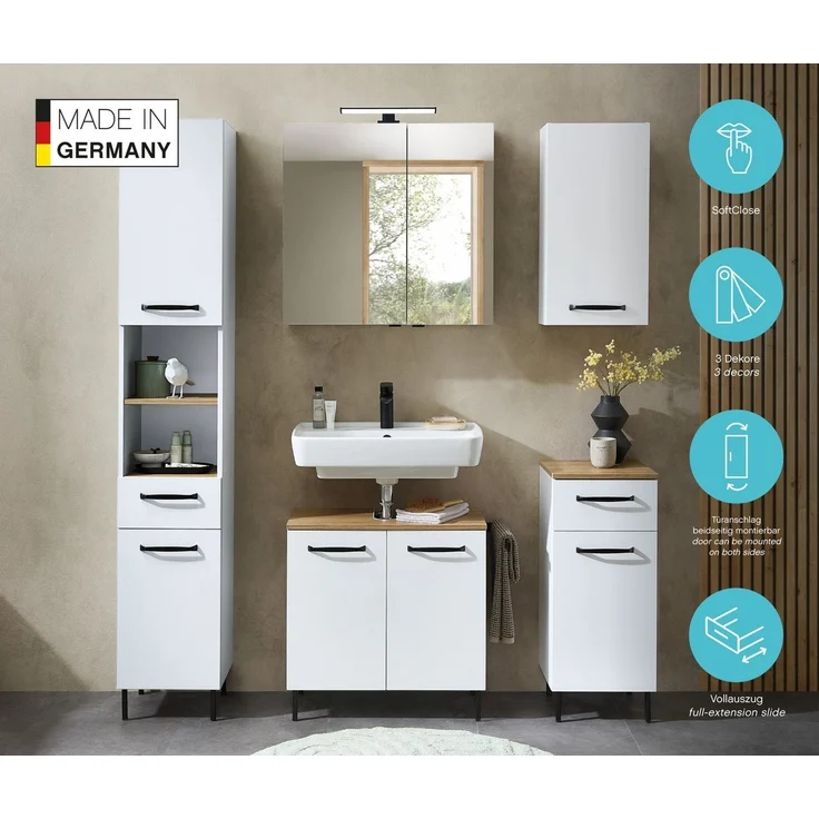 Saphir Badezimmerspiegelschrank Quickset 500, 2 Türen, 67cm breit, LED-Aufsatzleuchte inkl. Schalter und Steckdose – Bild 3