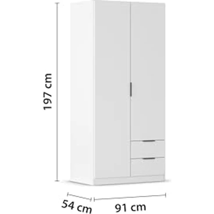Rauch Möbel Lagoa, Kleiderschrank, Garderobe für Schlafzimmer, Kinderzimmer, Jugendzimmer 2-türig, 2 Schubladen, mit Zubehör Classic, Farbe Weiß, Breite 91 – Bild 4