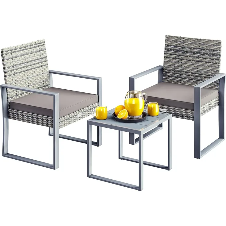 CASARIA® Polyrattan Gartenmöbel WPC Tisch 2 Stühle