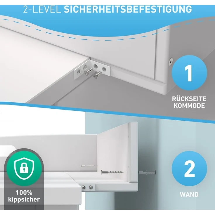FLIPLINE Wickelaufsatz Hemnes HappyBaby weiß [85 x 75 x 13 cm] für IKEA Hemnes Kommode - INKL. 2-Stufen-Sicherheit an Wand und Kommode - Wickeltischaufsatz 100% sicher – Bild 5