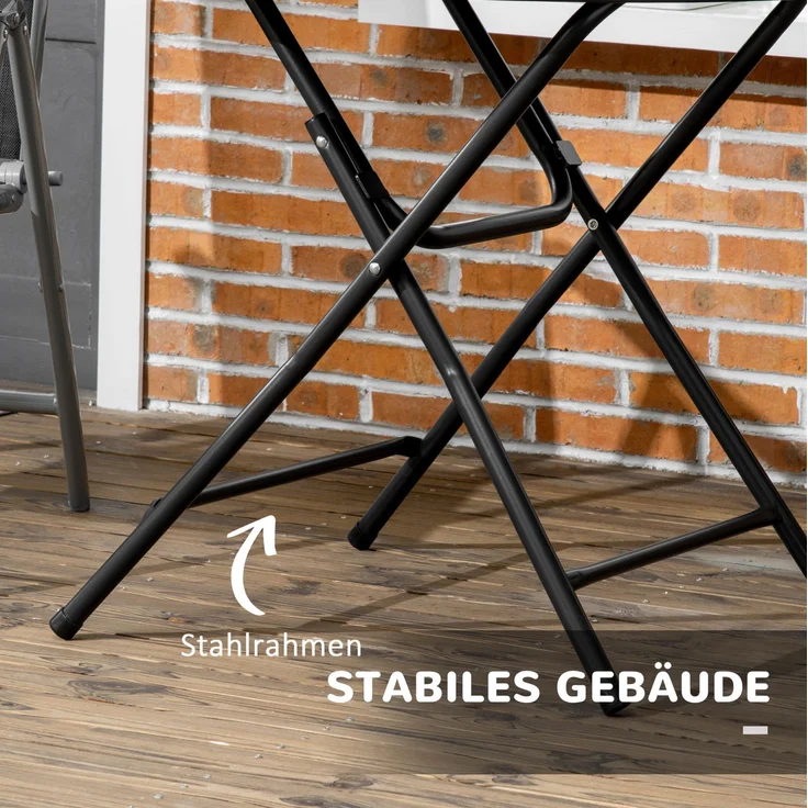 Gartentisch Ø80x73 cm klappbar für 4 Personen – Holzoptik, dunkelgrau, Stahlrahmen – Bild 8