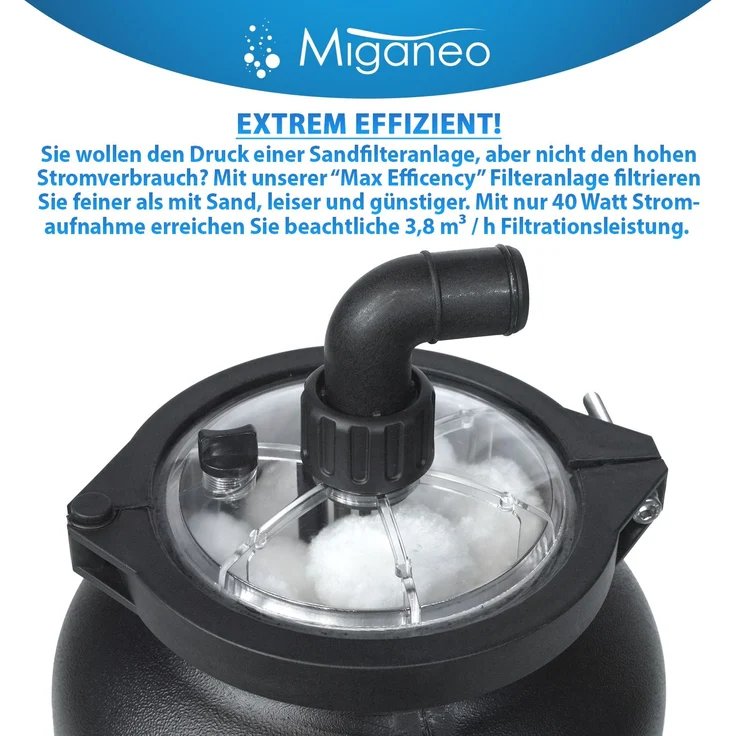 Miganeo Pool Filteranlage "Max Efficency" - 40W / 3,8m³/h / inkl. Filter Balls – Bild 2