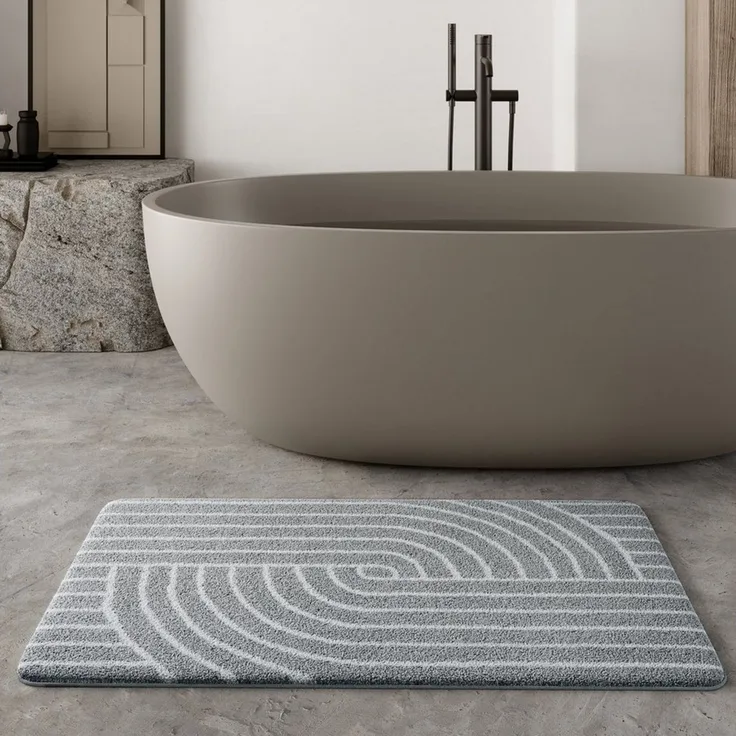 Wecon home Basics Badematte Hilda, Höhe 15 mm, Polyester, rechteckig, waschbar, rutschfest, strapazierfähig, pflegeleicht mit Retro Muster