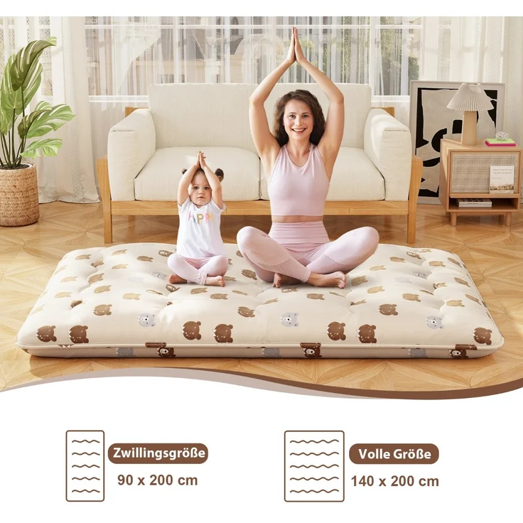 140 x 200 cm Japanische Futon Matratze mit Waschbarem Bezug & Tragetasche Tatami-Matte Braunbär – Bild 5