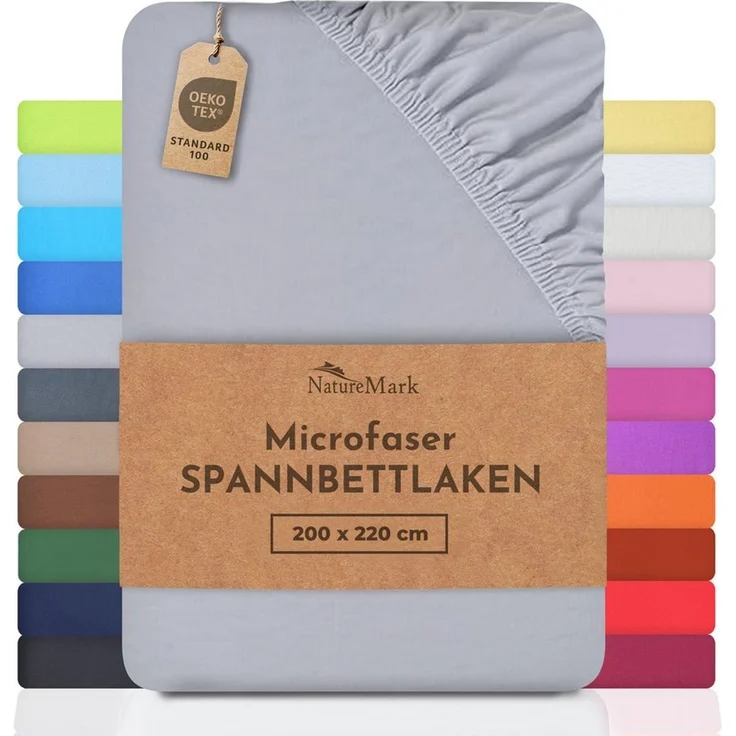 NatureMark - Mikrofaser SPANNBETTLAKEN zum Sparpreis! viele Größen und Farben Markenware (Silber Grau, 200x220 cm) – Bild 1