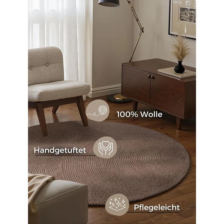 HANSE Home Wollteppich Calmio, auch als Läufer und in rund, rund, Höhe: 18 mm, Handgetuftet, Wolle, Natur, Wohnzimmer, Schlafzimmer, Skandi, Hygge – Bild 3