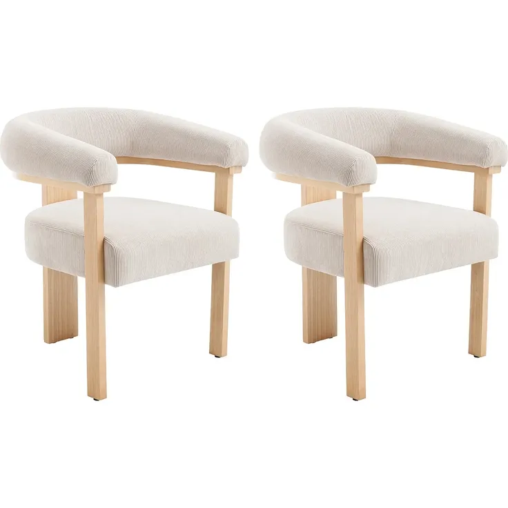 Vente-unique - Stuhl mit Armlehnen 2er-Set - Cord & Kautschukholz natur - Beige - LIVELIA
