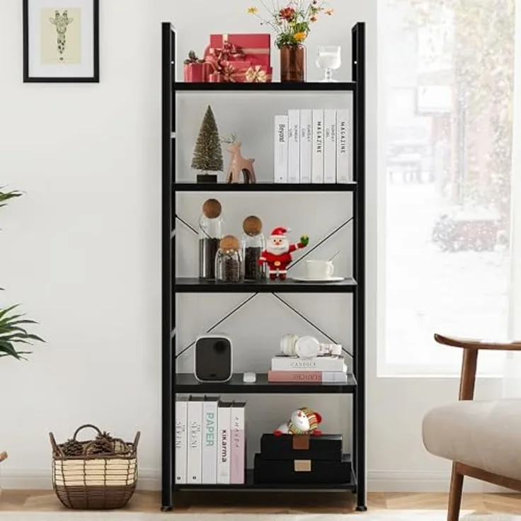 DUMOS Lagerregal mit 5 Ebenen Küchenregal Bücherregal im Industriestil,Standregal im Wohnzimmer Küche Regal aus MDF Metall schmales