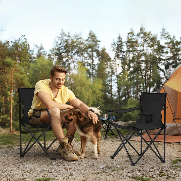 Sunula Campingstuhl Faltbar Anglerstuhl Ultraleicht Faltstuhl mit Armlehnen, mit Getränkehalter, mit Tragetasche, bis max. 100 kg, Schwarz – Bild 2