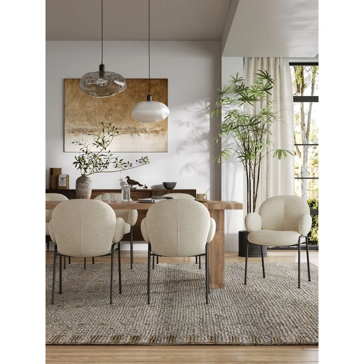 GOEURVANT 1235 Esszimmerstühle 6er-Set mit Armlehnen, Polsterstühle, Webstoff - Beige – Bild 4