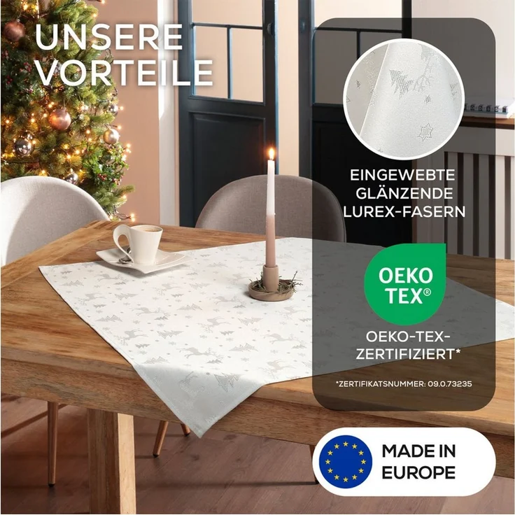 Beautex Tischdecke Lurex Tischdecke Weihnachten, Silber Gold glänzend, Weihnachtstisch (1-tlg) – Bild 4