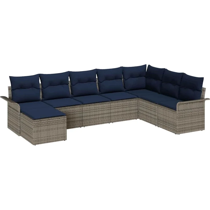 vidaXL Garten-Sofa-Set mit Kissen 8 pcs Hellgrau Poly Rattan 3354154 – Bild 2