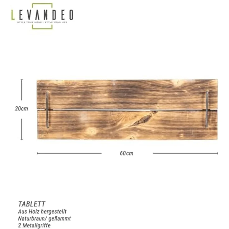 Levandeo® Dekotablett, Tablett Holz L60cm Naturbraun Geflammt Serviertablett Deko Küchen – Bild 2
