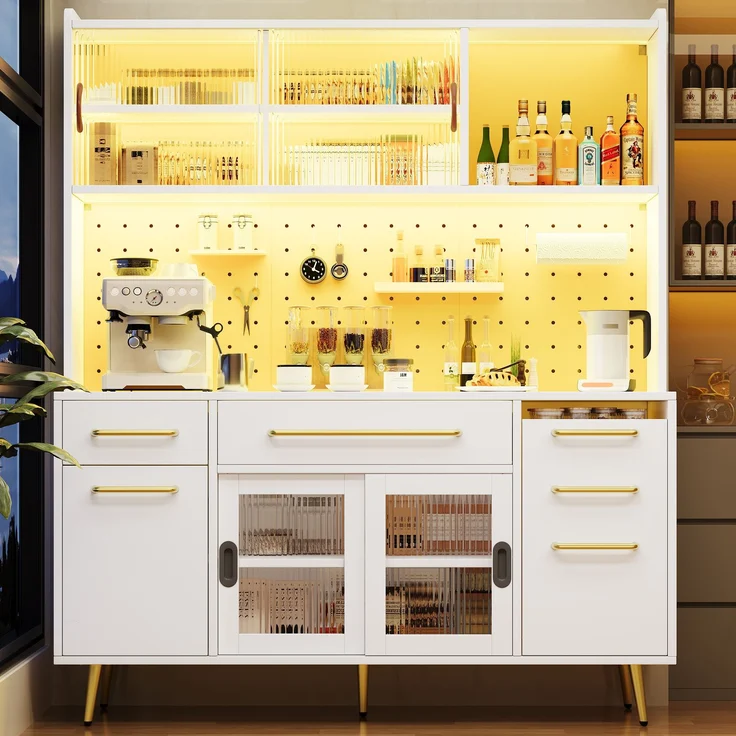 MODFU Hochschrank Esszimmerschrank mit Schublade (Aufbewahrungsschrank mit Lochwand, 1-St, 145×39×171cm) – Bild 1