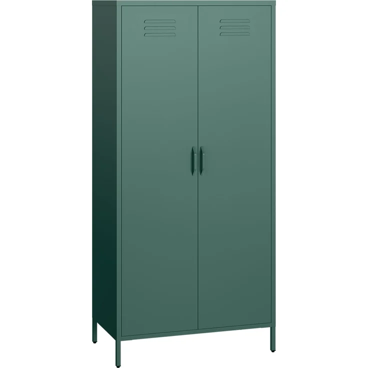 skølm 'Atria' Kleiderschrank, Metall, 170x45x80 cm, dunkelgrün, Garderobe mit 4 Fächern und 2 Kleiderstangen – Bild 2