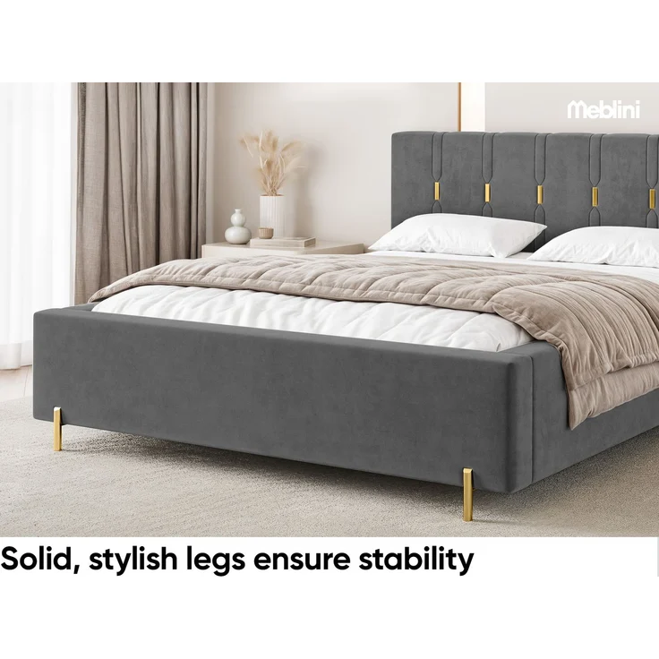 MEBLINI Polsterbett 120x200 ohne Lattenrost ohne Matratze – FABIO – Dunkelgrau Samt – Doppelbett ohne Bettkasten - Stauraumbett - Kopfteil Bett ohne Stauraum – Bild 5