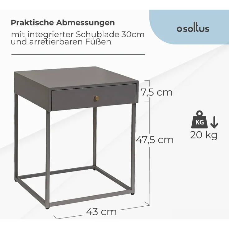 osoltus Cube Beistelltisch m. Schublade Industrie Design Warm Grey – Bild 3