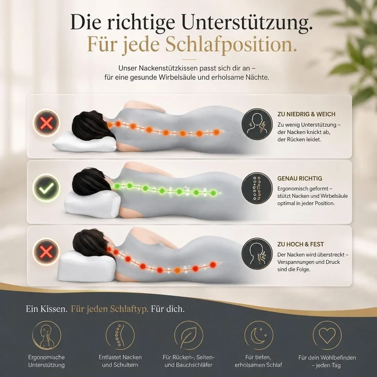 EXKLUSIV HEIMTEXTIL Ergonomisches Nackenstützkissen für Rücken, Seiten & Bauchschläfer - Memory Foam - hautfreundlicher Bambus Bezug - OEKO TEX® zertifiziert - 2in1 Funktion – Bild 6