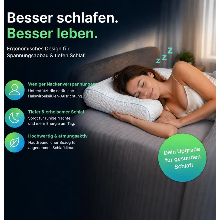 YaLiva Decor Kopfkissen ergonomisches Nackenkissen mit Memory Foam, extra weich, orthopädisch für Seiten- & Rückenschläfer, weiß, 50 x 30 x 10 cm – Bild 4