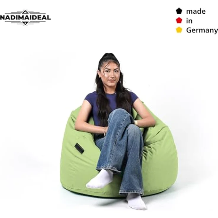 Nadimaideal Sitzsack Tropfenform Kastanie | Bodenkissen für Kinder & Erwachsene | Indoor & Outdoor | Gaming Sitzsack - Sitzkissen - Beanbag | Füllung EPS Perlen (Limettengrün, XXL-Durchmesser 88 cm) – Bild 6