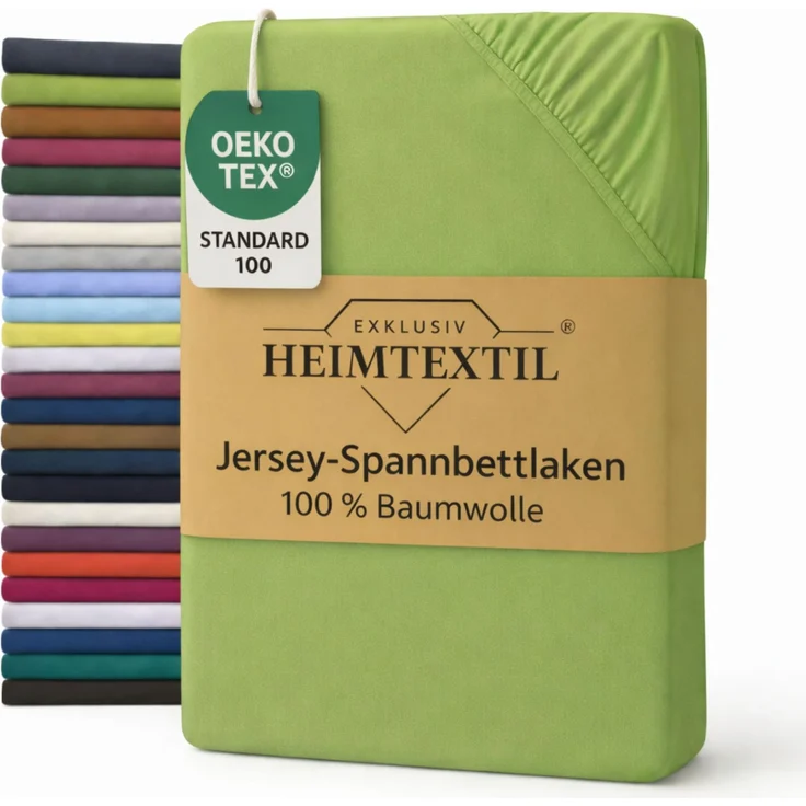 EXKLUSIV HEIMTEXTIL Jersey Spannbettlaken Premium 100 x 200 cm Apfelgrün 100% Baumwolle Öko - Tex Zertifiziert Bed-Sheet Bettlaken Spannbetttuch Topper Leinentuch – Bild 1