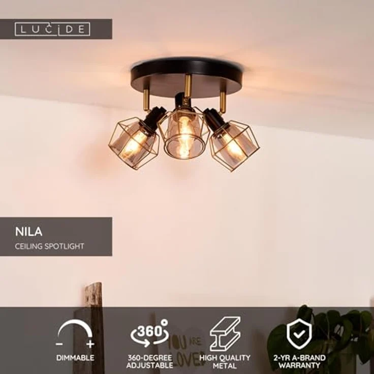 LUCIDE NILA, Deckenstrahler Ø 36 cm, 3xE14, schwenkbar, schwarz, Metall, dimmbar – Bild 3