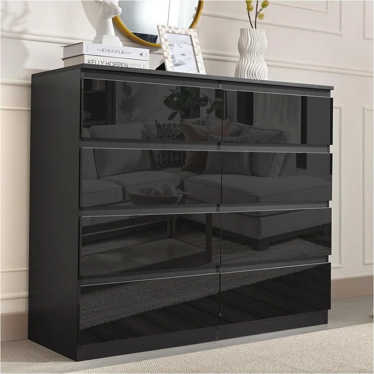 HTI-Living Kommode Sideboard Kenji 8 Schubladen Hochglanz Schwarz (Stück, 1 St, 1 Sideboard), Kommode – Bild 1
