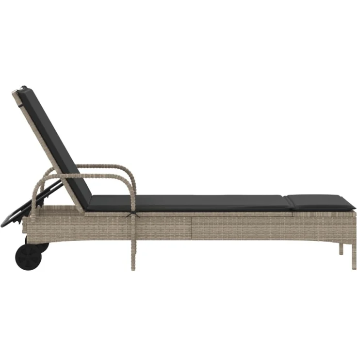 vidaXL Sonnenliege mit Rollen und Auflage Hellgrau Poly Rattan 368313 – Bild 6