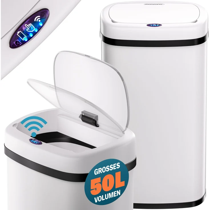 MONZANA® Mülleimer mit Sensor Küche 50L Weiß – Bild 1