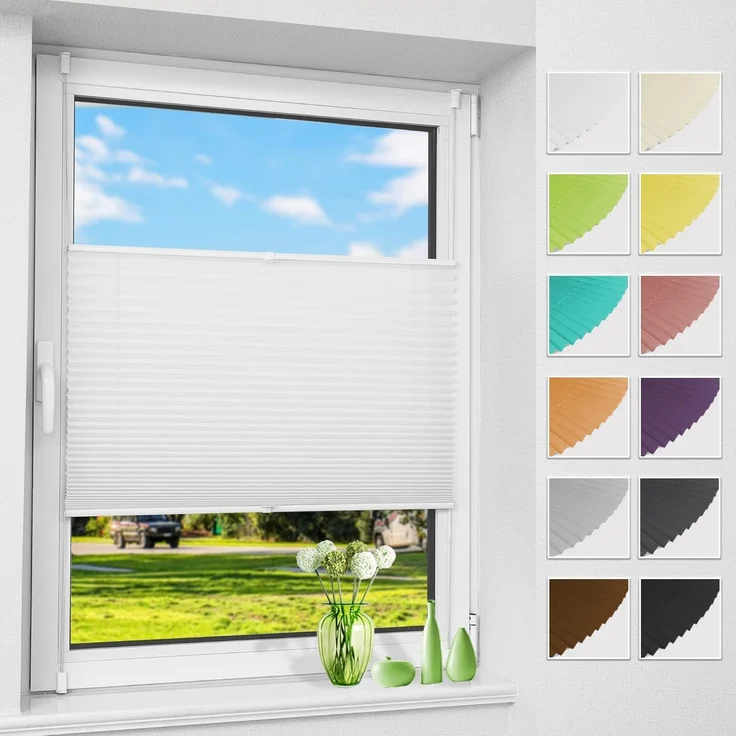 Allesin Plissee ohne Bohren Plissees Klemmfix Weiß 50x100 cm(BxH), Plisseerollo Faltrollo mit Klemmträger, Jalousie Rollos für Fenster und Tür, Sichtschutz und Sonnenschutz – Bild 1